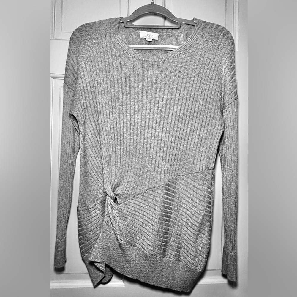 Loft Side Twist Ribbed Tunic Sweater, Medium Heather Grey, Sz XL